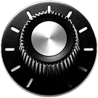 A 3D icon of a rotary dial representing how to set velocity, CC curves, and articulations with MIDI instruments.