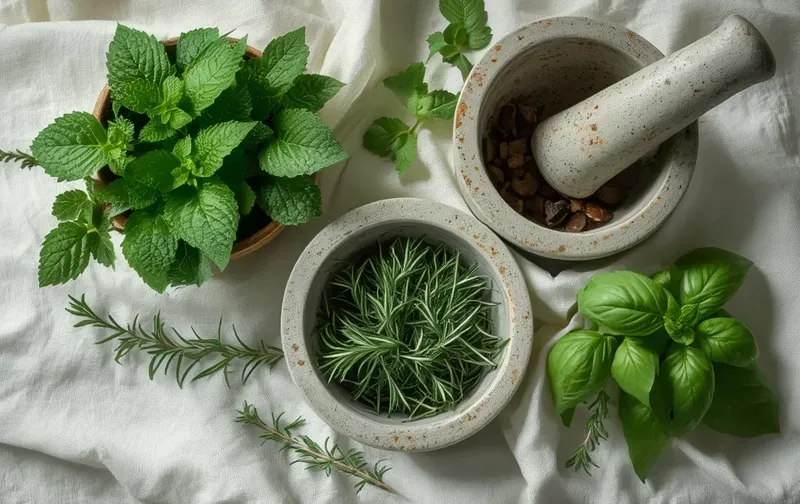 Plantes aromatiques et ingrédients pour cuisiner les cinq saveurs