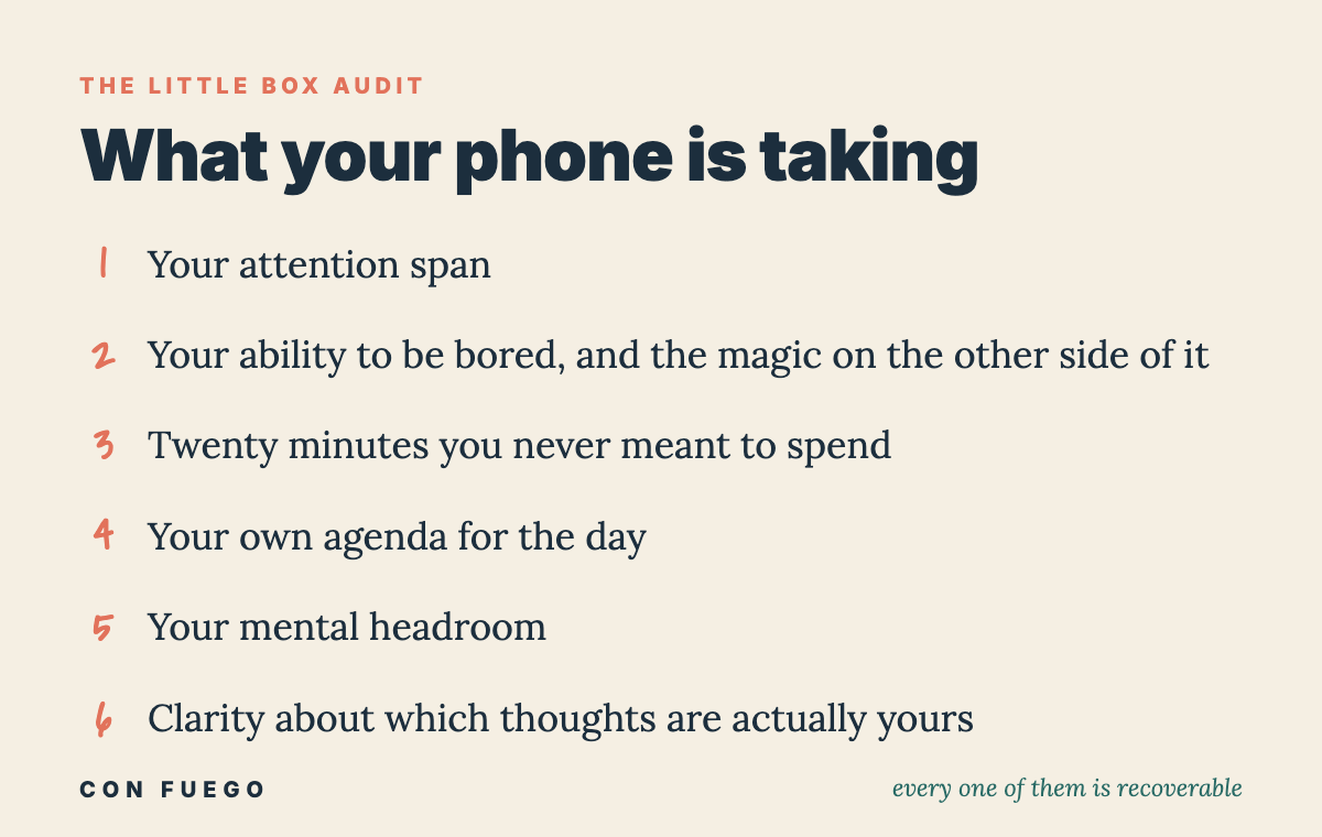 Illustrated list of the six things your phone is taking from you