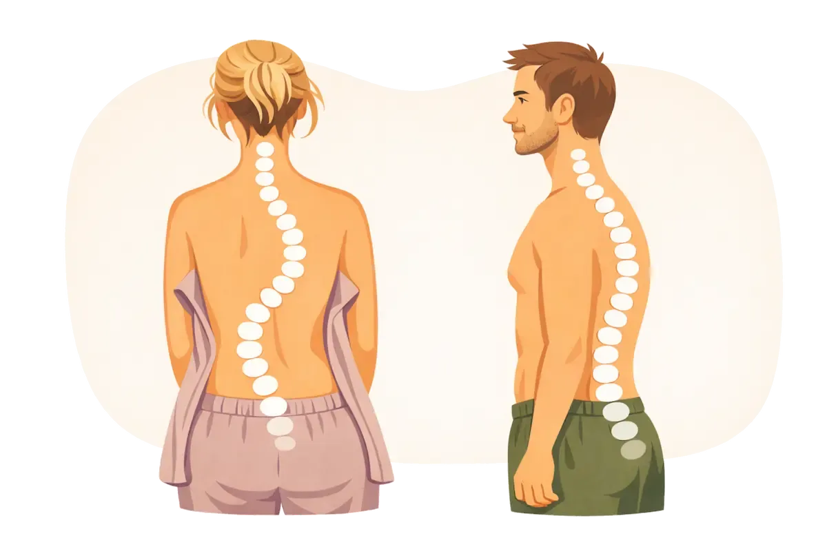 Illustration showing scoliosis and kyphosis spinal curvatureIllustration showing scoliosis and kyphosis spinal curvature