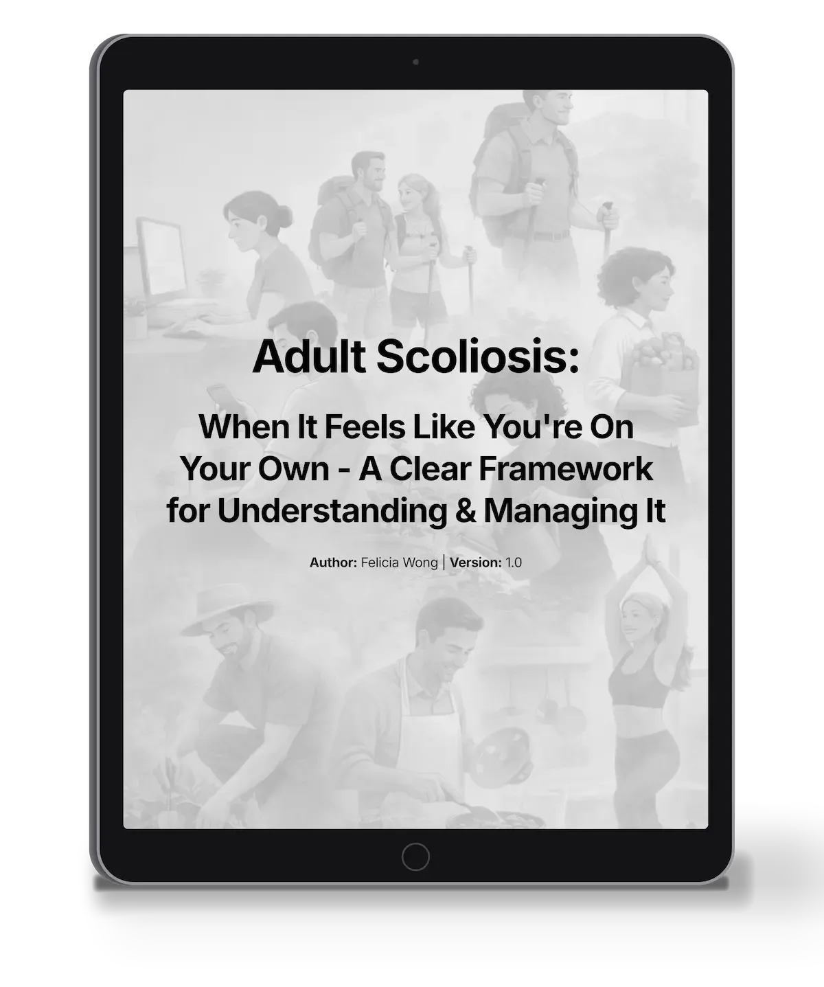 Adult scoliosis self management ebook displayed on an iPad
