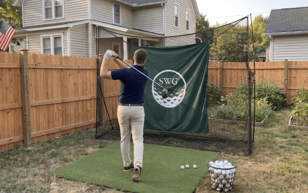 The Practice Net set up in a backyard