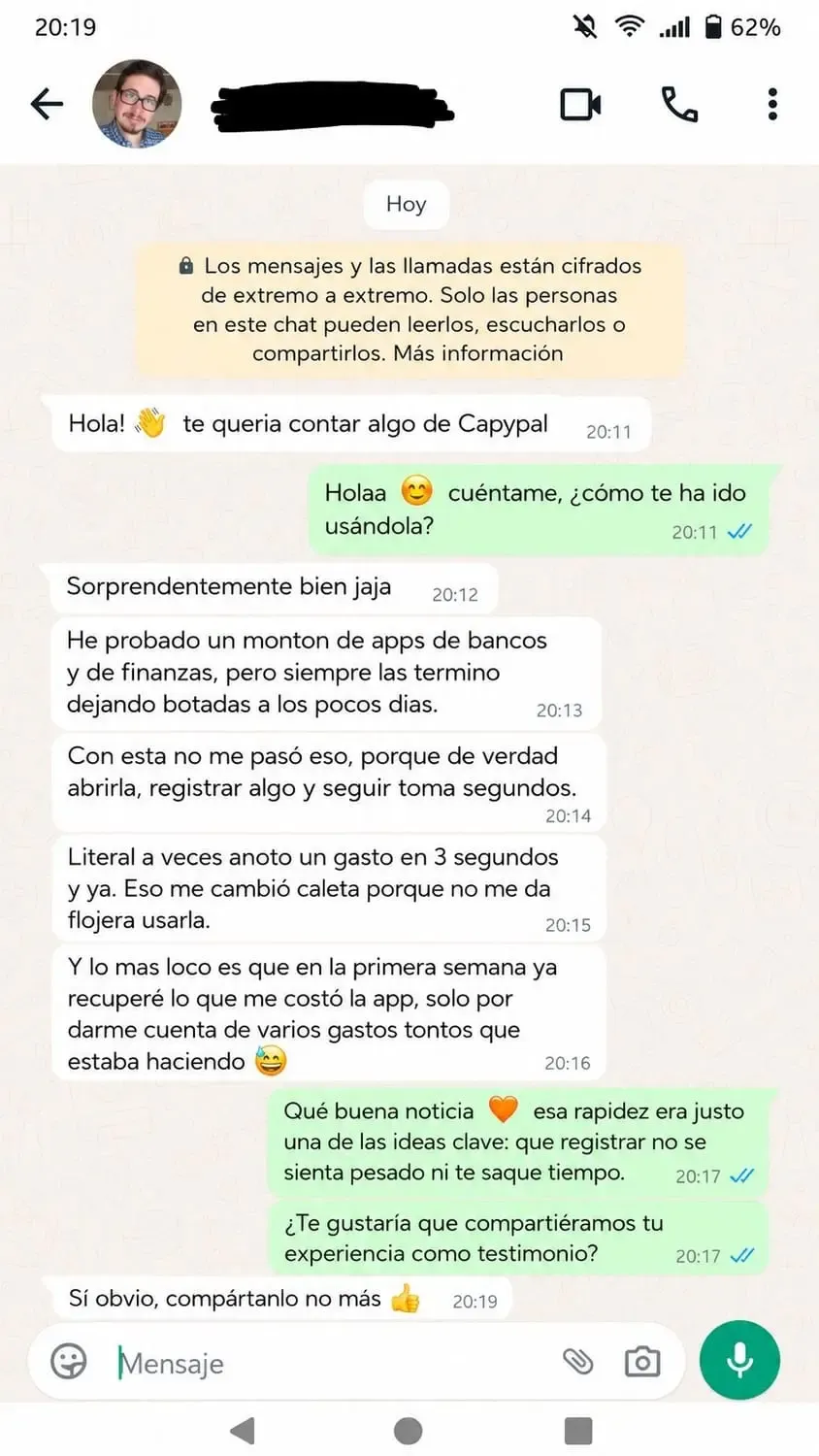 Testimonio de cliente feliz en WhatsApp 3