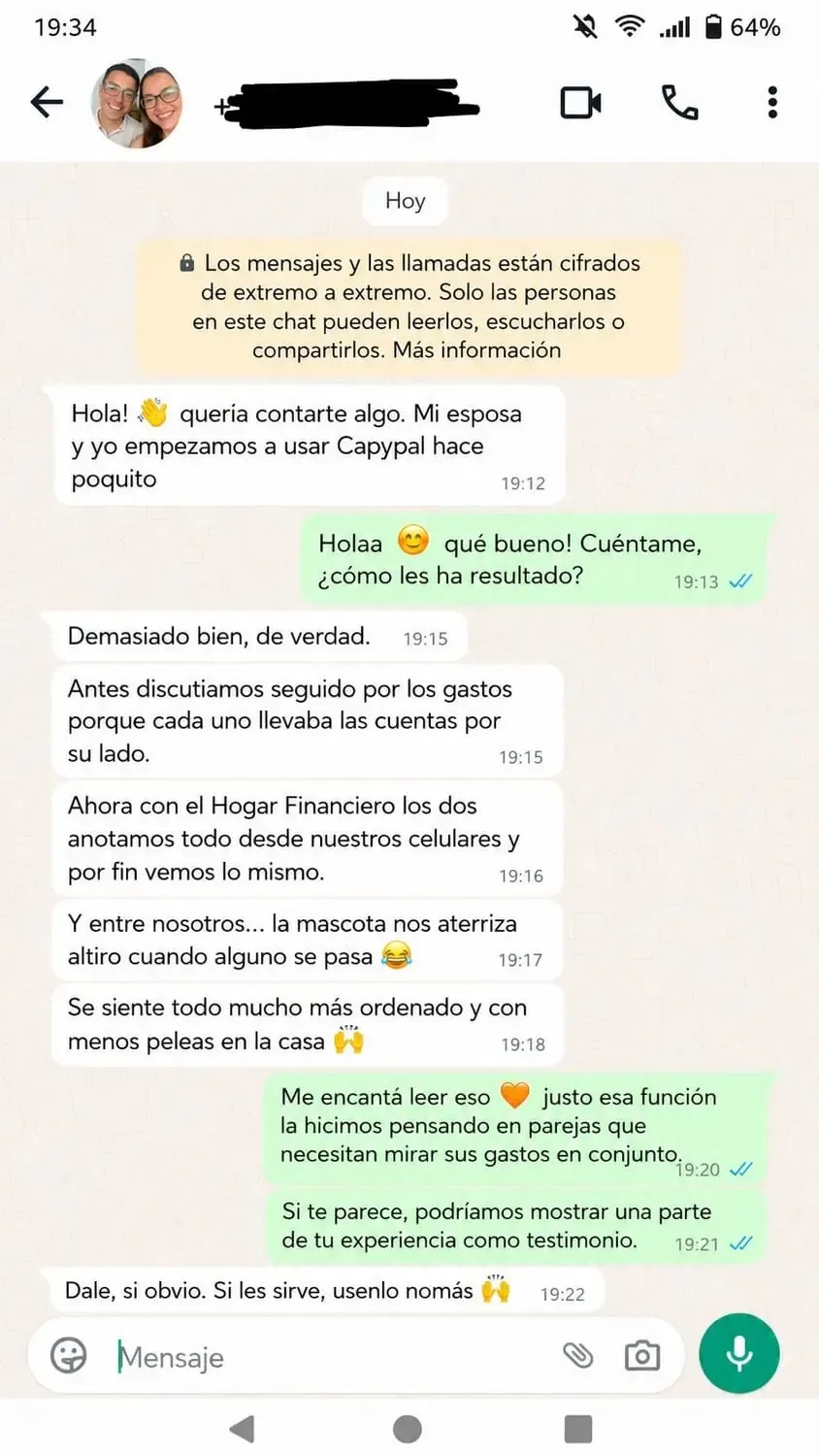 Testimonio de cliente feliz en WhatsApp 2