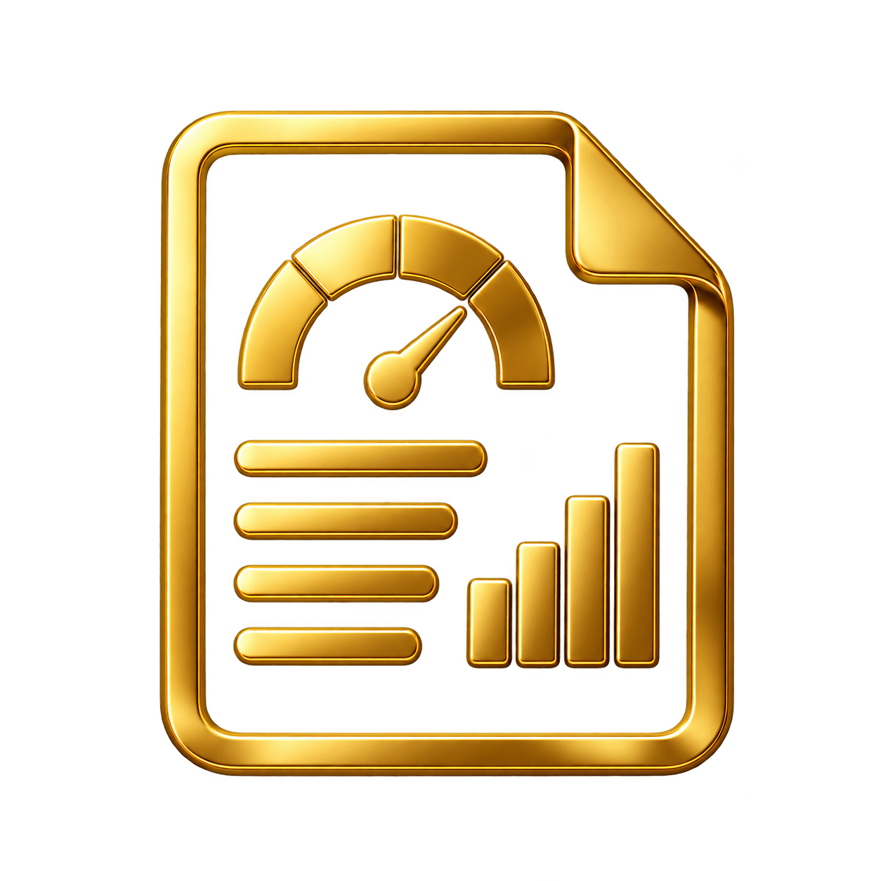 Gold credit profile review icon with score gauge and report bars