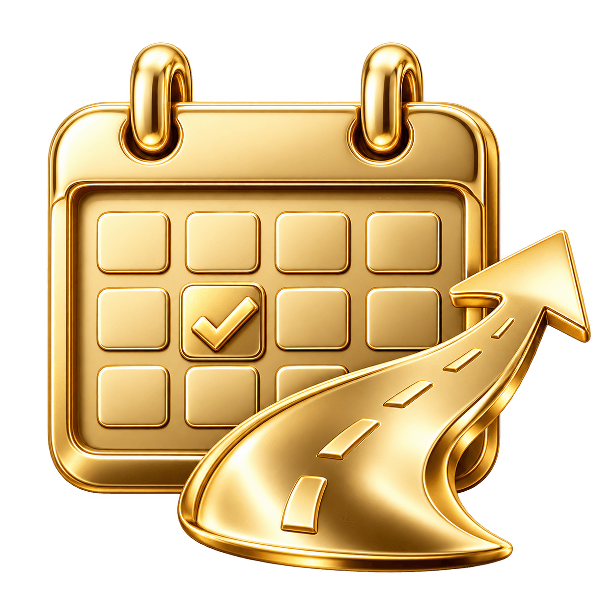Gold future planning icon with calendar and upward arrow