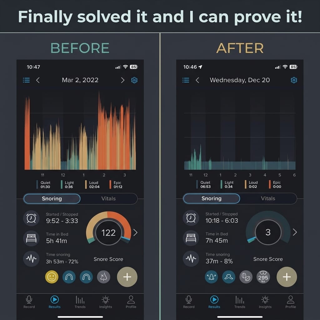 Sleep tracking charts before and after