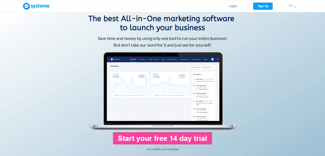 Systeme.io's home page