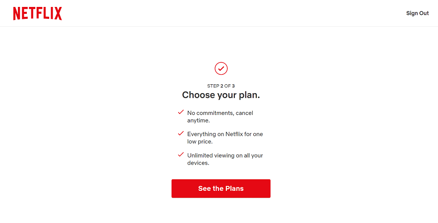 Netflix’s page for choosing your plan
