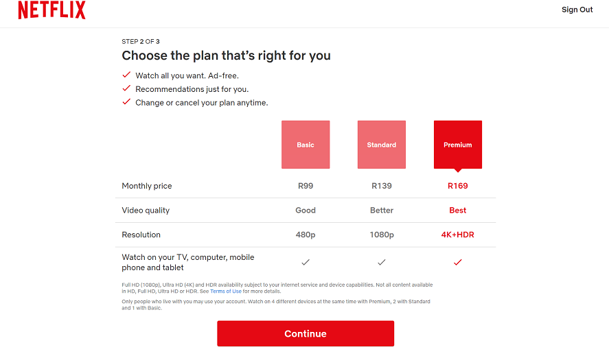Netflix’s pricing page