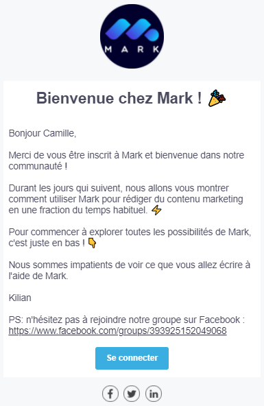 Mail de bienvenue MarkCopy