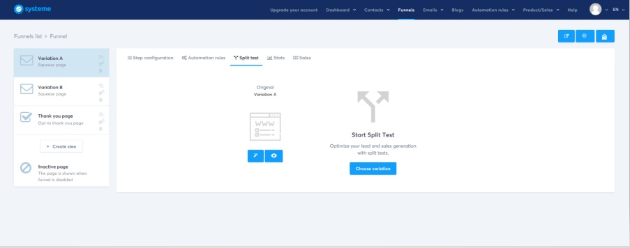 Zielseiten mit systeme.io testen