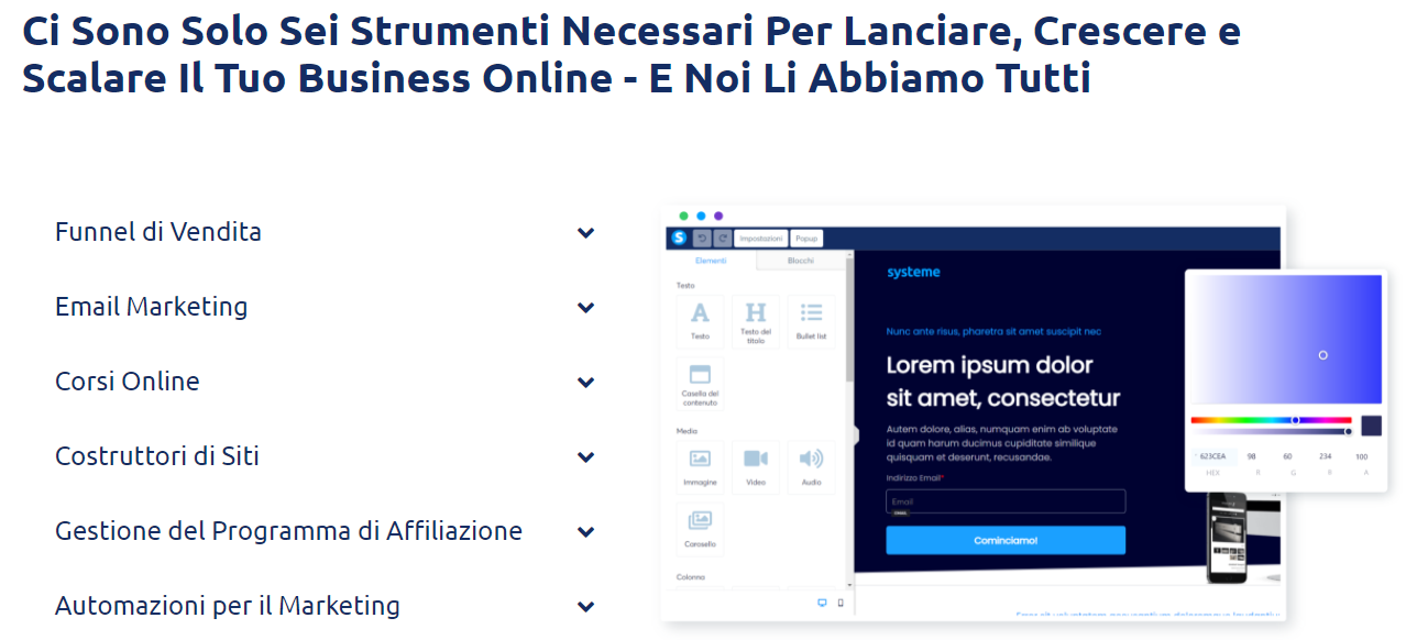 Le caratteristiche complete di systeme.io