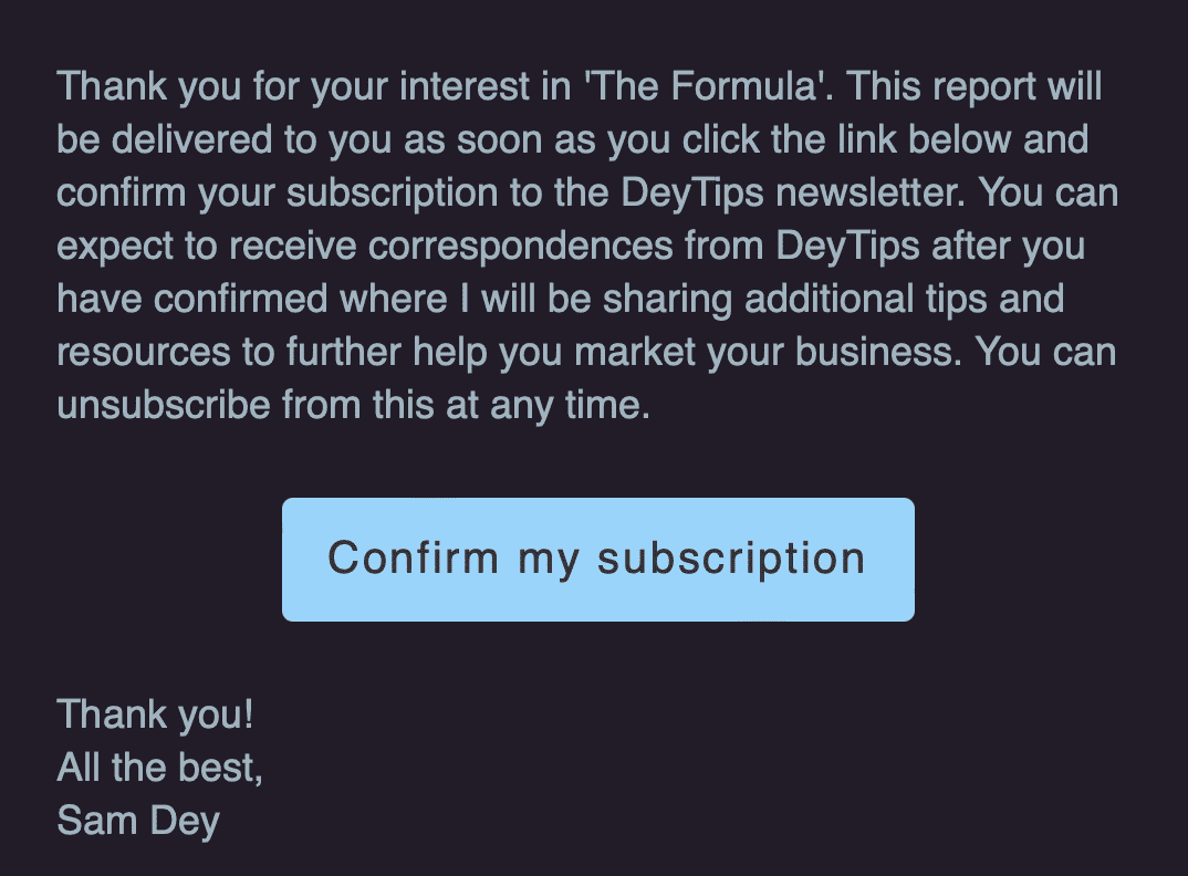 Eine Bestätigungs-Email von Dey Tips