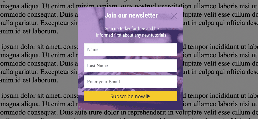 Beispiel einer Pop-Up Formularvorlage von systeme.io