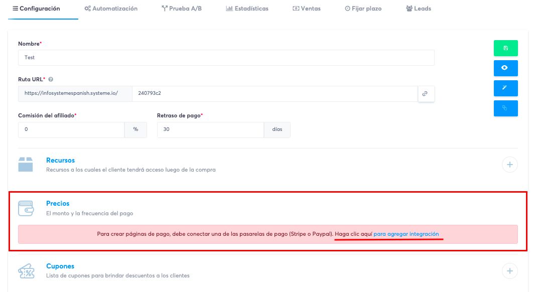 Agregando un precio en tu túnel