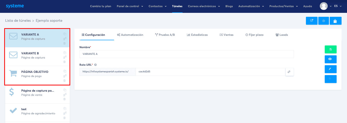 Creador de páginas de captura de systeme.io