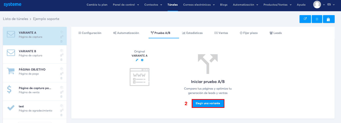 Creador de páginas de captura de systeme.io