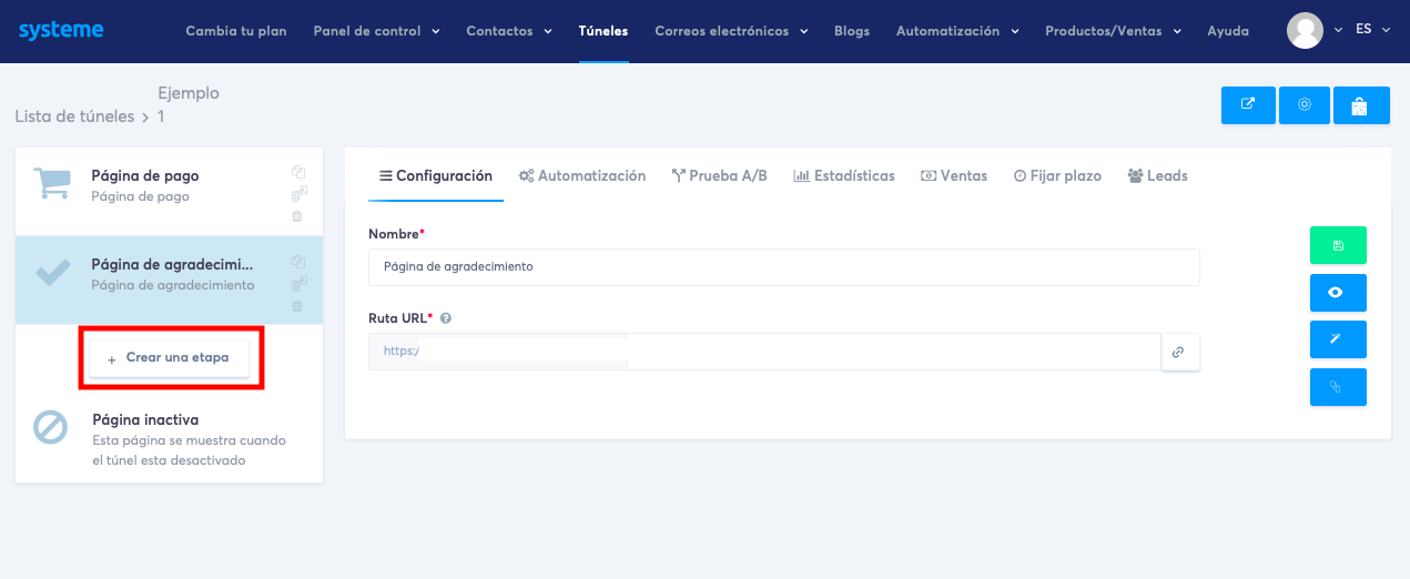 Crear una nueva etapa