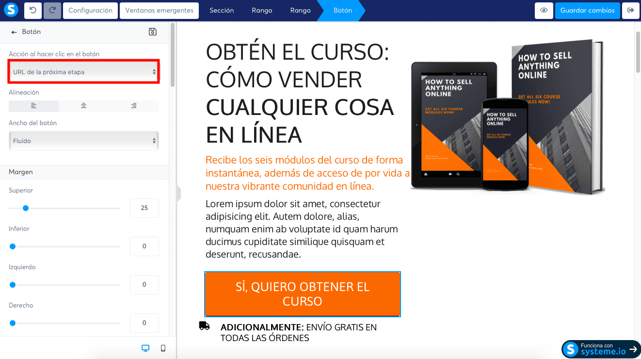 Configuración del botón CTA