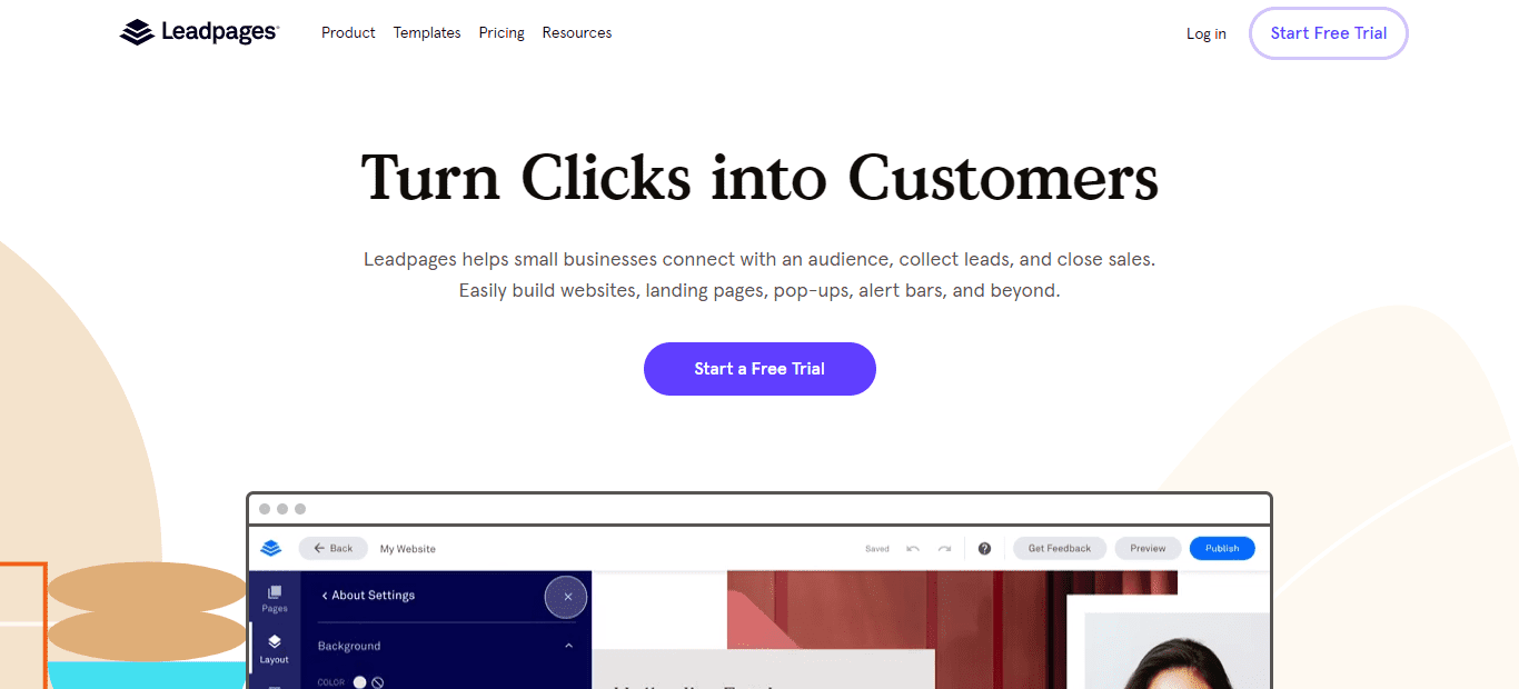 La página de inicio de Leadpages