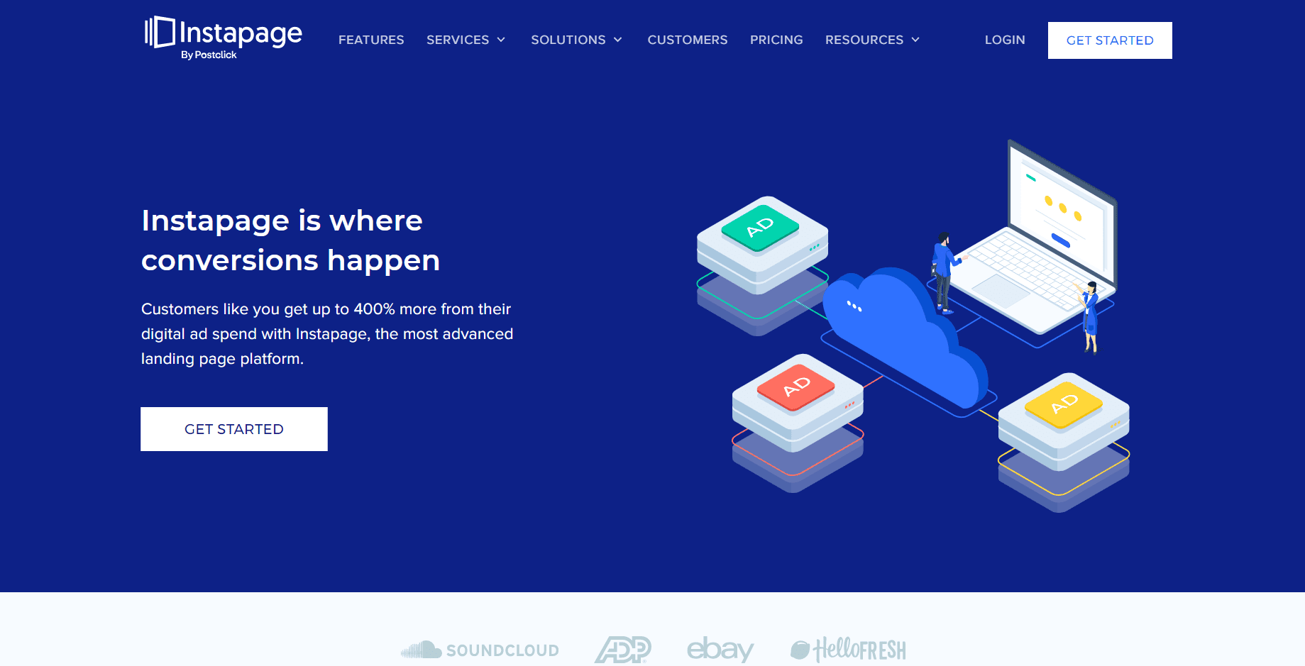 La página de inicio de Instapage