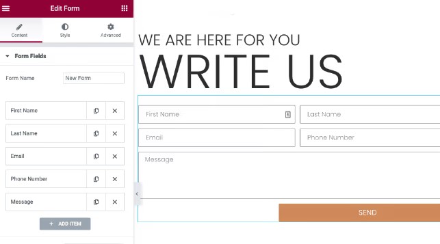 Campos de un formulario en Elementor
