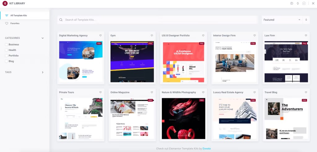 Website kits on Elementor