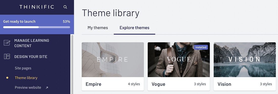 Thinkific theme library