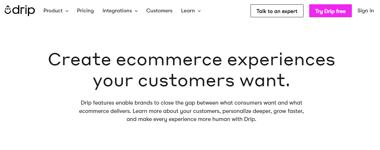 Página de inicio de Drip