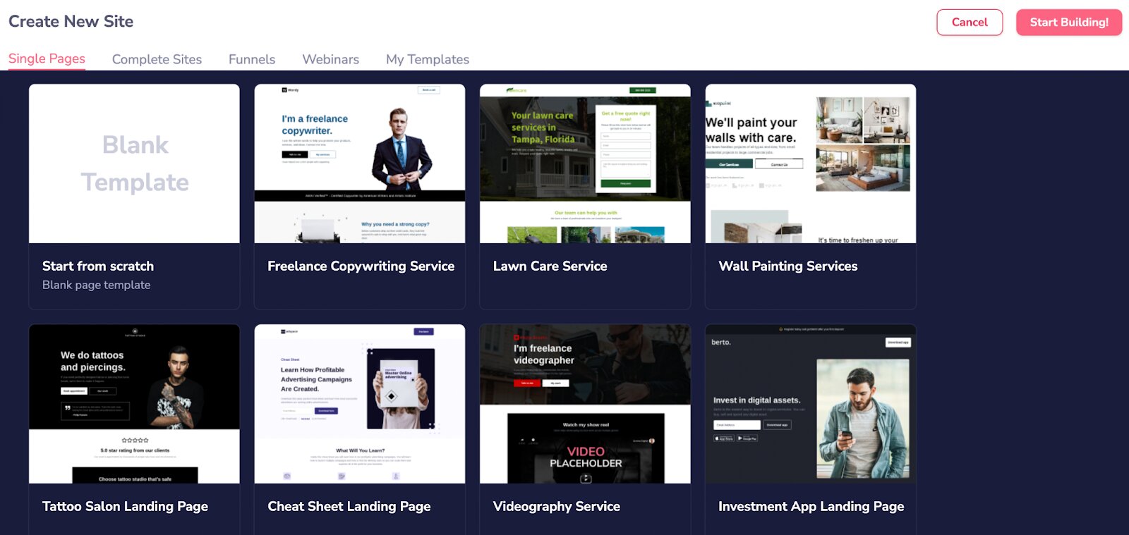 Ejemplos de plantillas para páginas de GrooveFunnels