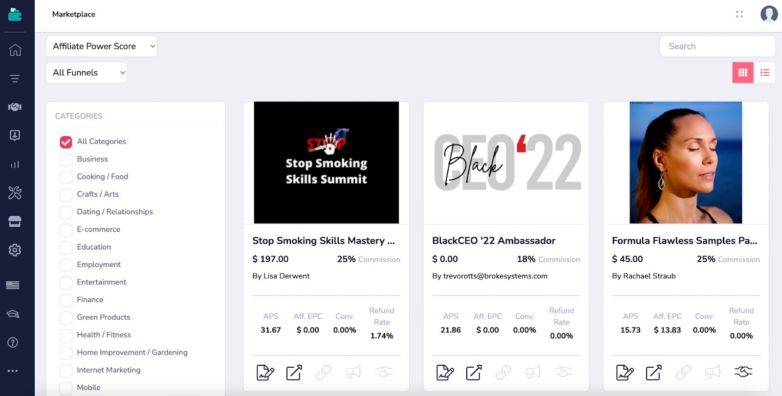 Ejemplo del marketplace de GrooveFunnels