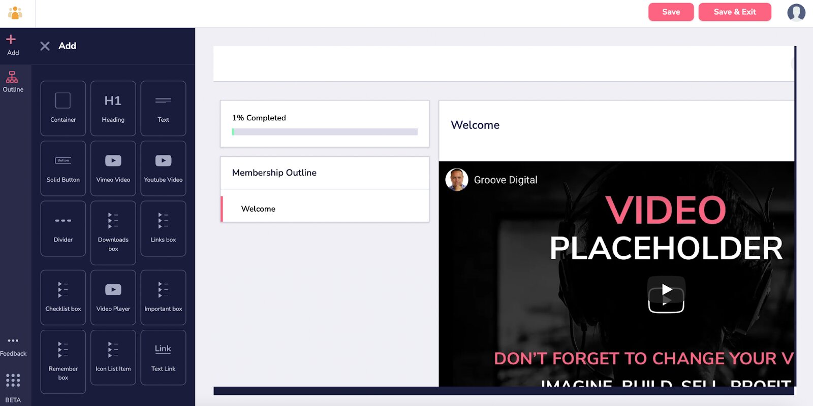 Un ejemplo del creador de sitios de membresía de GrooveFunnels
