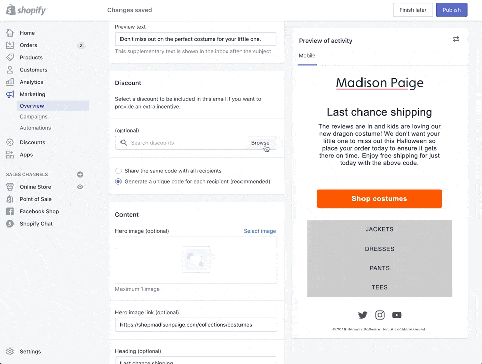 Using Shopify’s marketing tools
