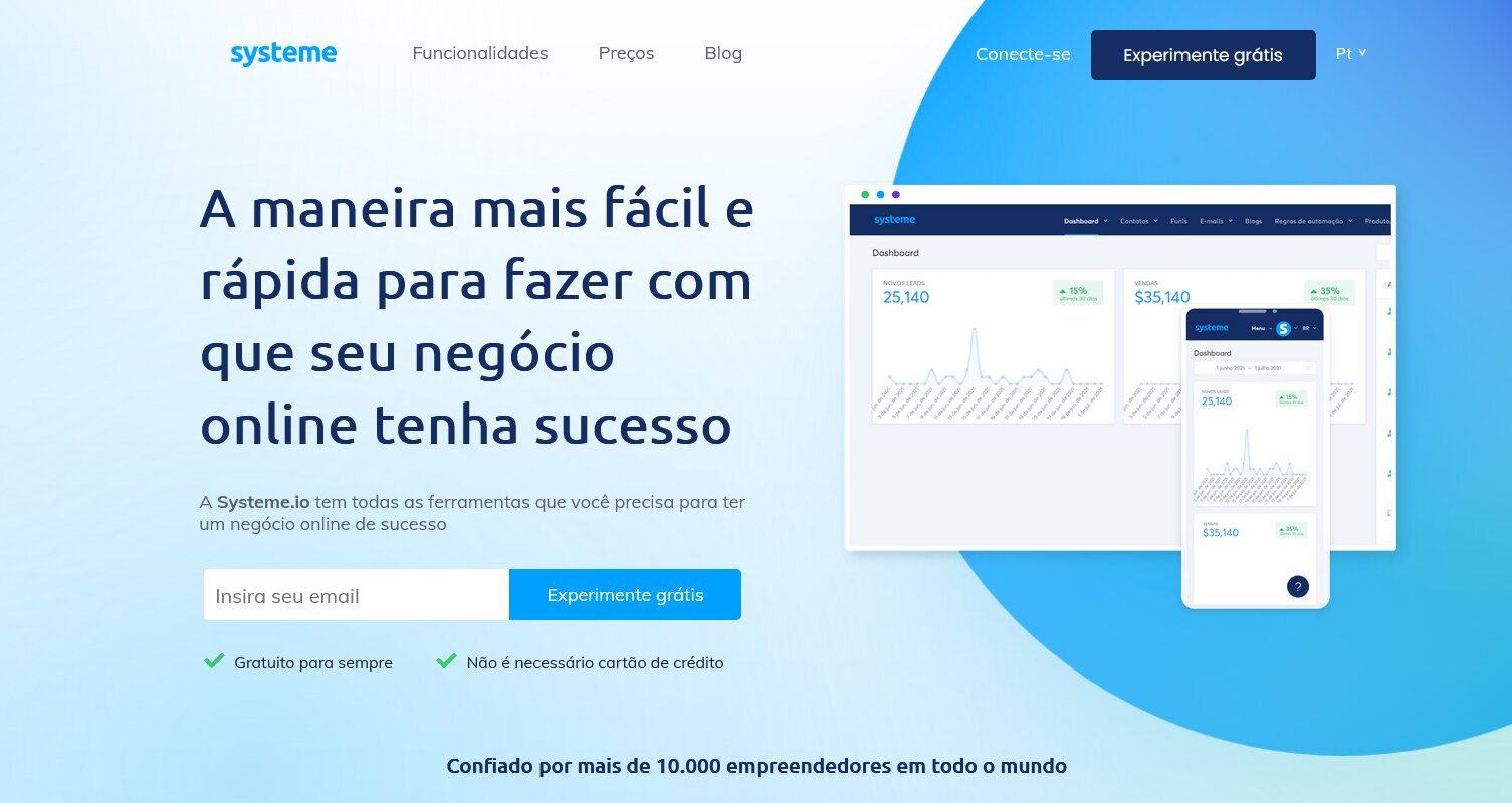 Homepage da Systeme.io