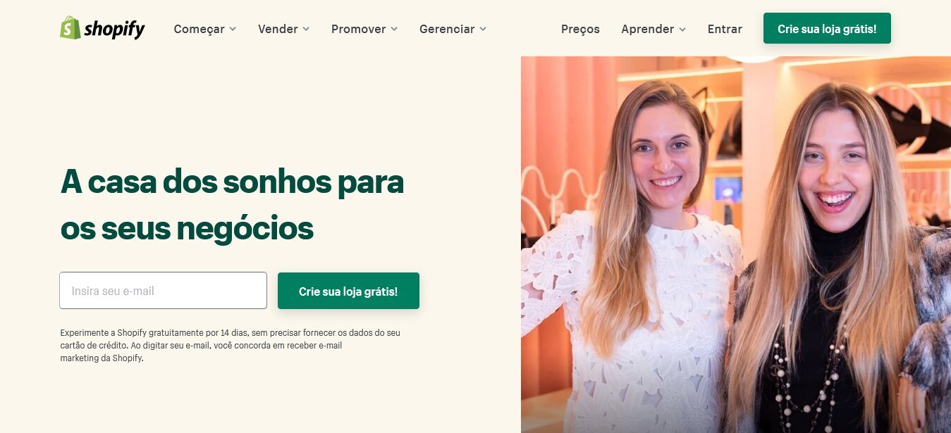 Landing page da Shopify