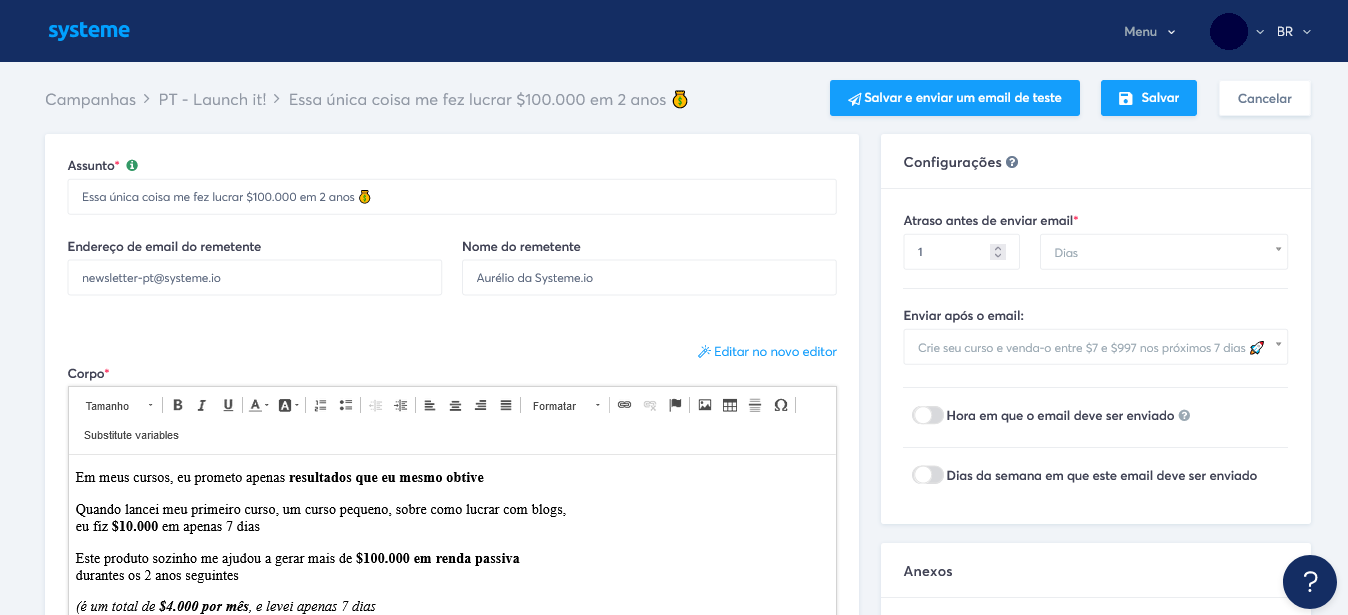 Exemplo de email marketing da Systeme.io