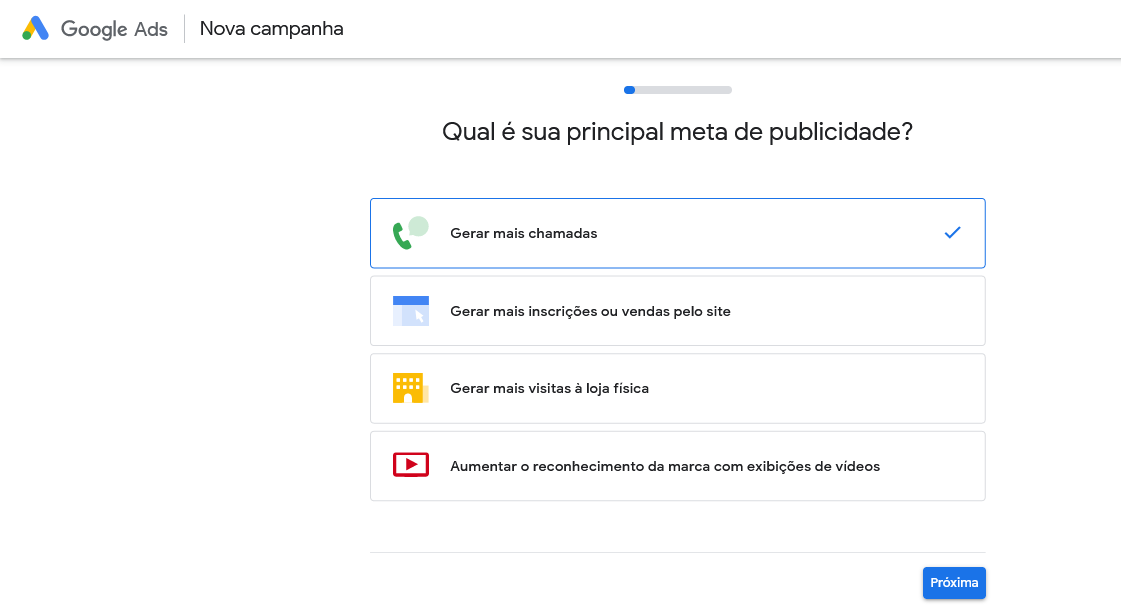 Visão de uma conta do Google Adwords