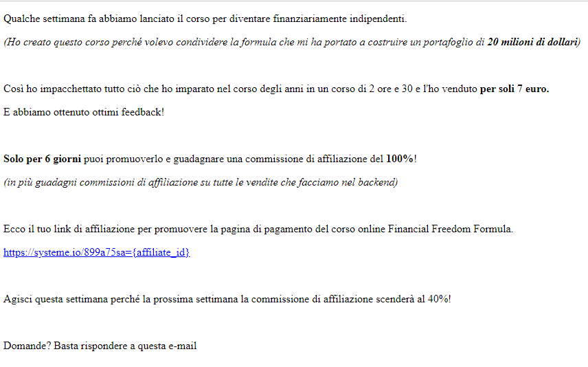 E-mail promozionale di systeme.io