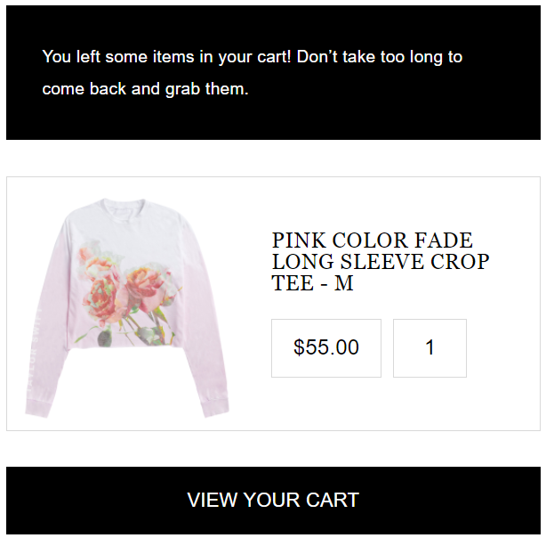 Email di Taylor Nation per il carrello abbandonato