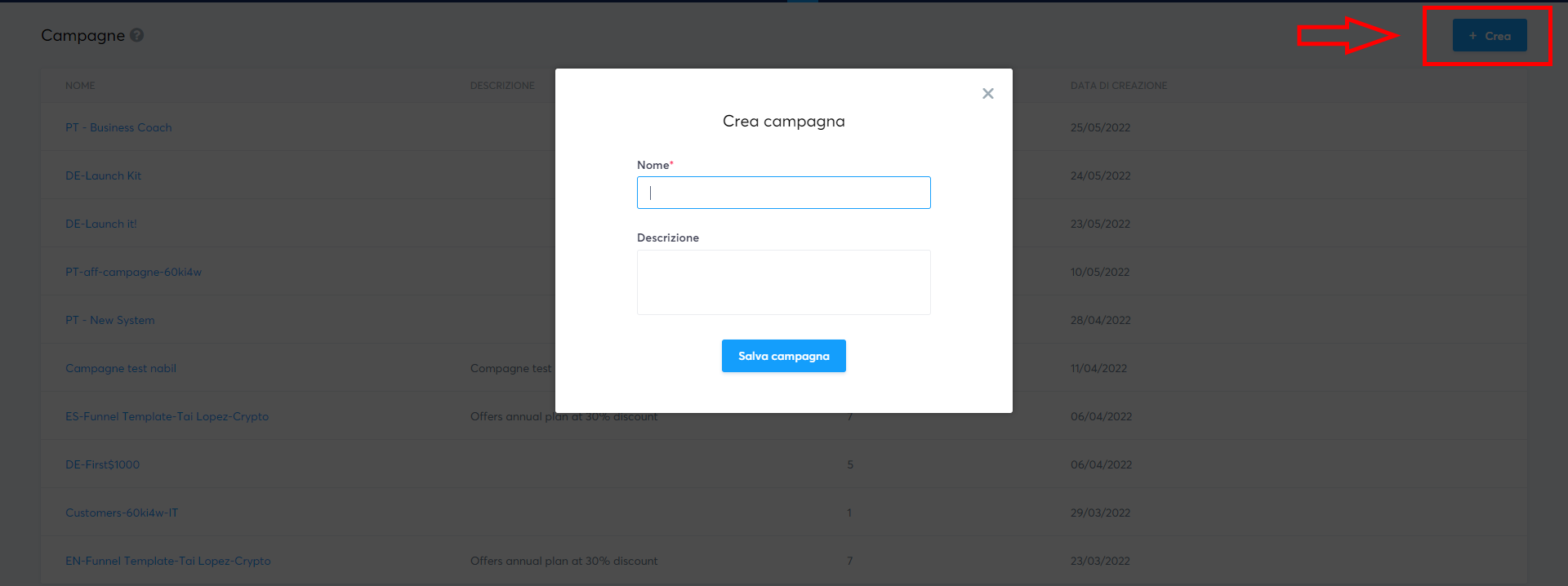 Creare una campagna e-mail
