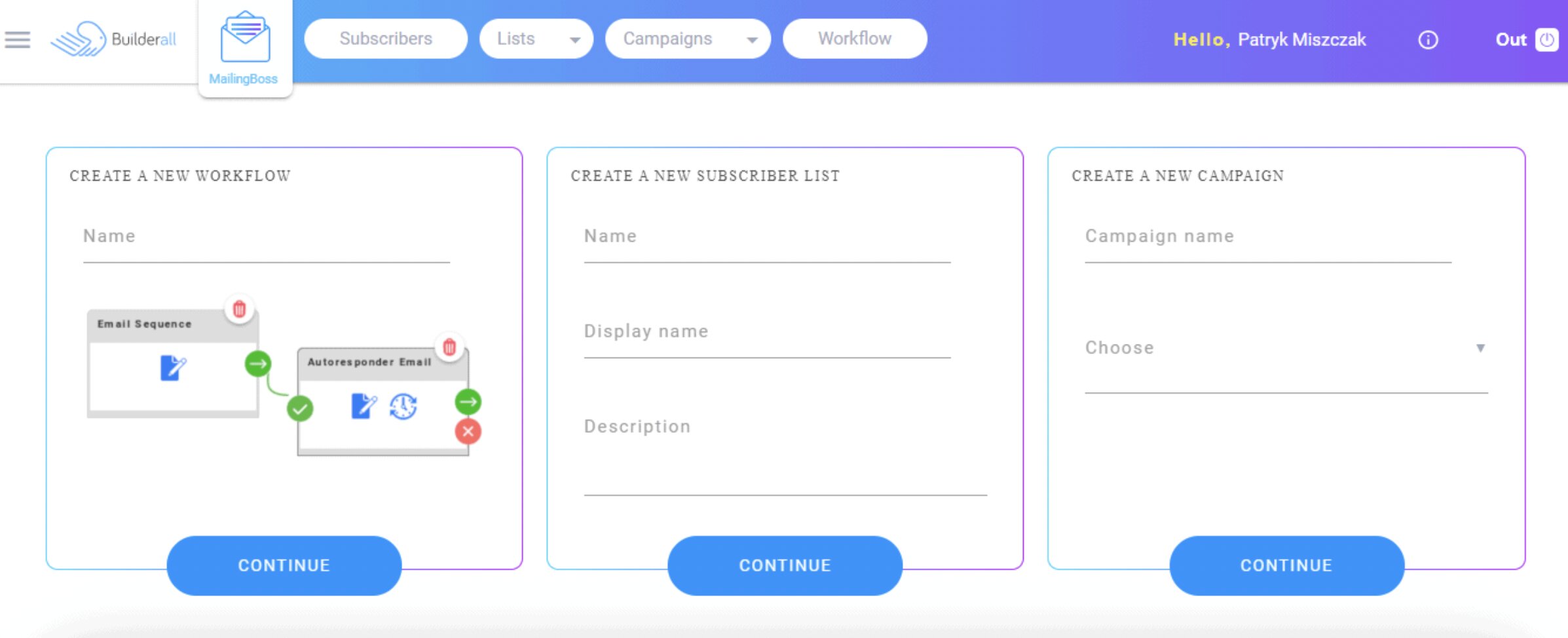 El panel de control de MailingBoss de Builderall