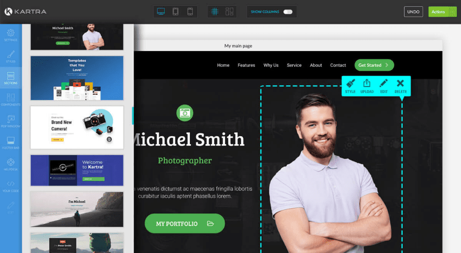 Il costruttore di pagine di Kartra