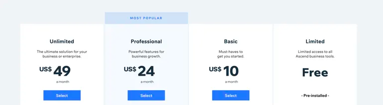 I piani tariffari di Wix Ascend