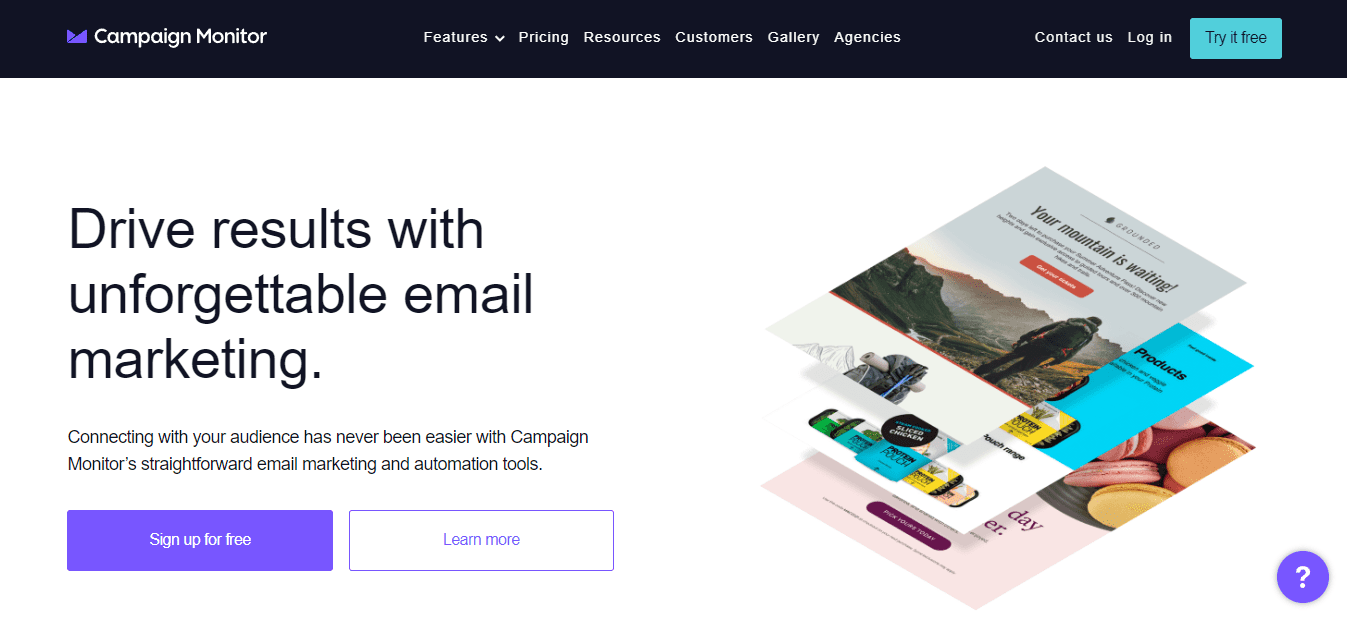 Homepage di Campaign Monitor
