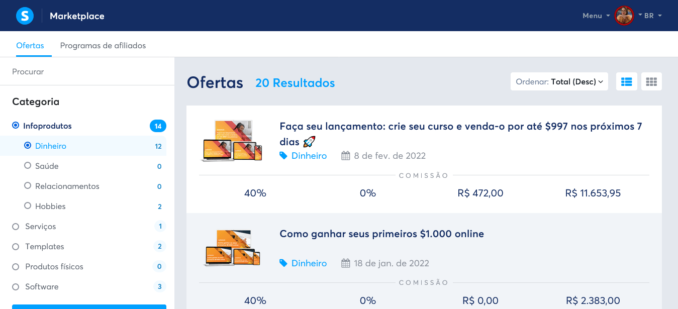 Marketplace de afiliados da Systeme.io