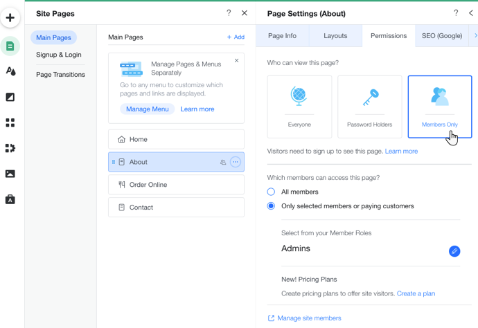 Erstellung von “nur für Mitglieder”-Seiten mit dem Wix-Editor