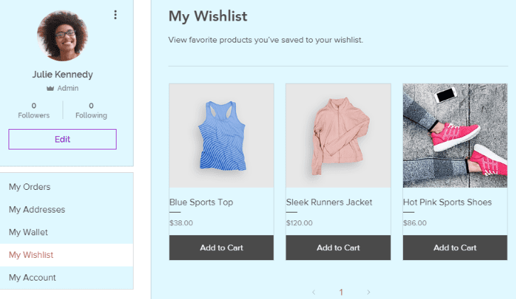 Die "My Wishlist" Seite im Mitgliedskonto