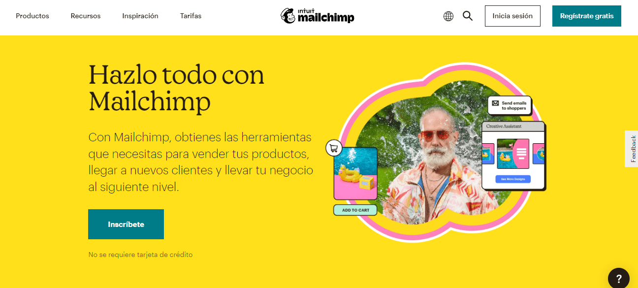 Página de inicio de Mailchimp