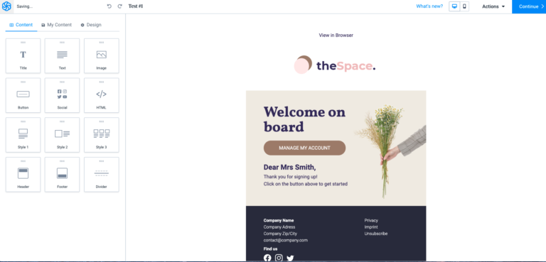 Editor de correo electrónico de Sendinblue